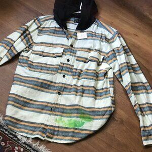 Original Use Hooded Flannel Shacket Size MBlack Gray Yellow cream Streetwear